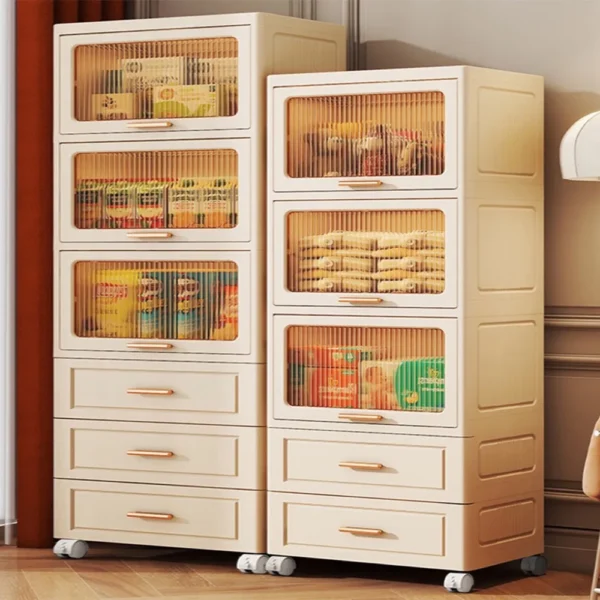 Style55面寬-3翻蓋2抽屜-雙開式多功能五層附輪收納櫃/置物櫃(122公分高)(贈側邊掛勾)